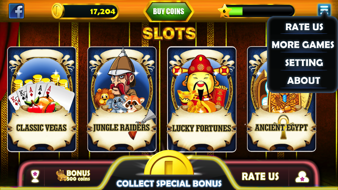 Cocos - Slotmania 4 Themes -Classic Vegas ,Jungle Raiders , Lucky Fortunes , Ancient Egypt